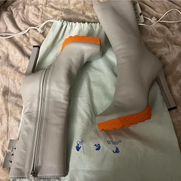 Off-White Gray and Orange Heeled Boots - Picture 1 of 2